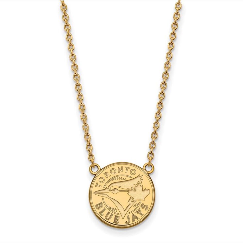 14K Gold Plated S.S. MLB Toronto Blue Jays LG Disc Necklace, 18 Inch